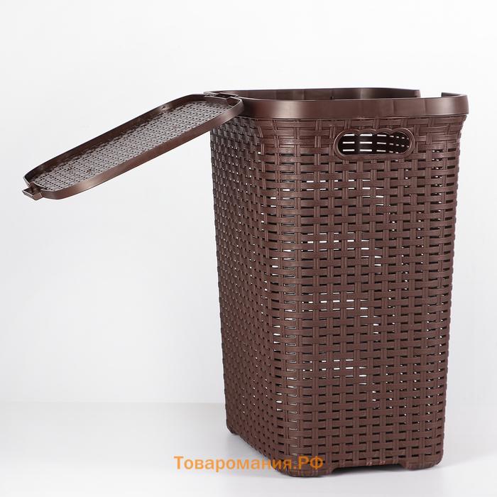 Корзина бельевая «Ротанг», 40 л, 29.5×37.8×48.2 см, с крышкой, коричневая