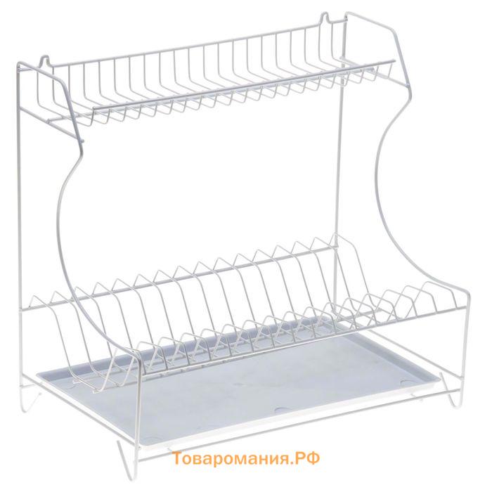 Сушилка для посуды с поддоном 2-х ярусная, настольно-настенная, 39,5×25×38 см, цвет белый