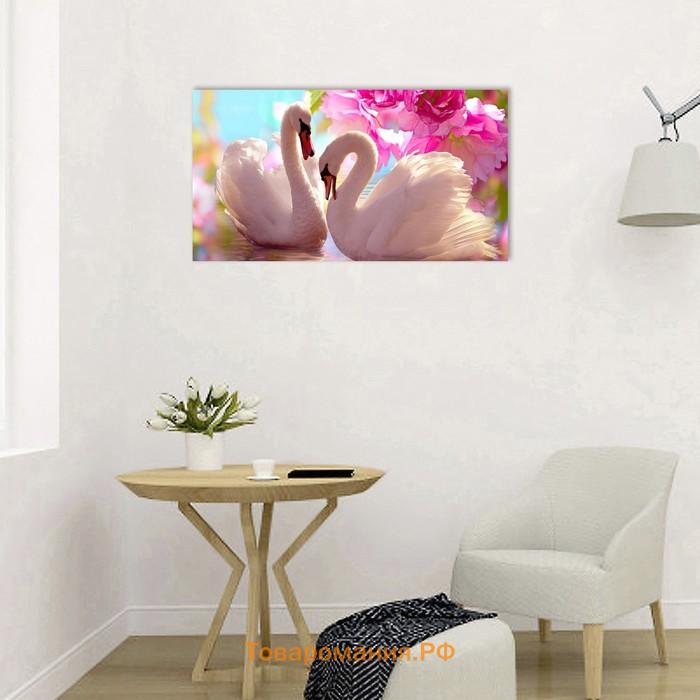 Картина на холсте "Лебеди в розовых цветах" 50х100 см