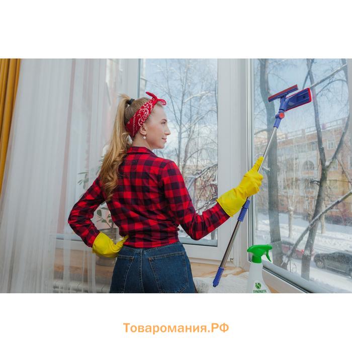 Щётка для окон , фиксатор, стальная телескопическая ручка, длина 55(83) см, водосгон силикон 18 см, насадка велюр 18×8 см