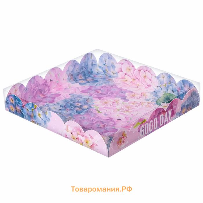 Коробка для печенья, кондитерская упаковка с PVC крышкой, Good day, 18 х 18 х 3 см