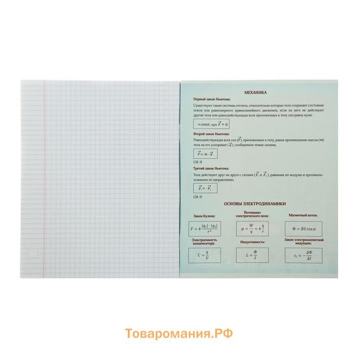 Тетрадь предметная Calligrata "Неон", 48 листов в клетку Физика, со справочным материалом, обложка мелованный картон, УФ-лак, блок офсет