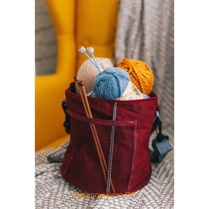 Сумка для вязания с карманом, d = 21 см, 23 см, цвет бордовый