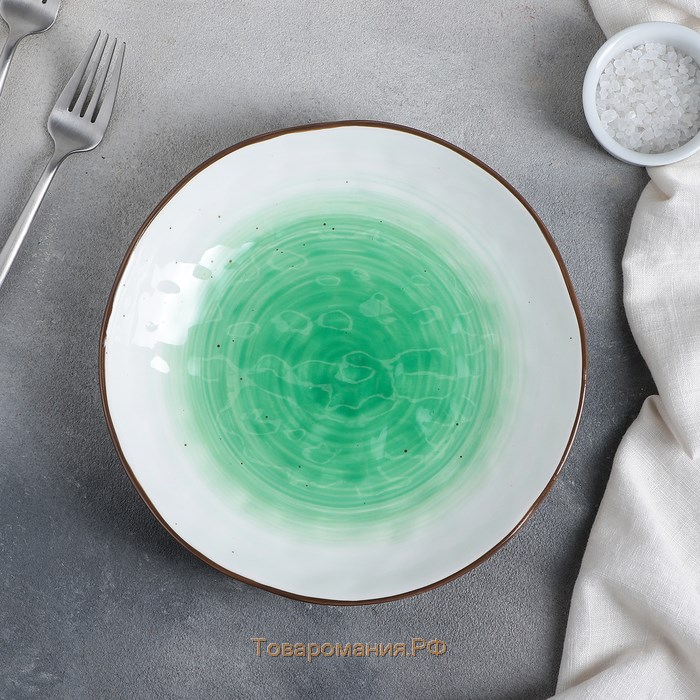 Тарелка фарфоровая глубокая «Космос», 550 мл, d=21,5 см, цвет зелёный
