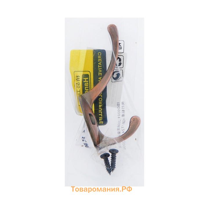 Крючок мебельный ТУНДРА TKd=008, двухрожковый, медь