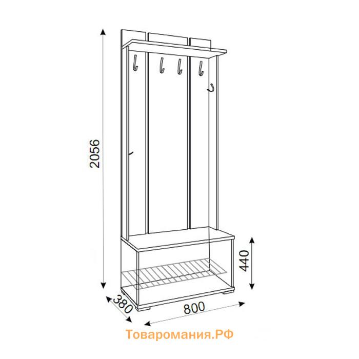 Вешалка с открытой полкой Тиффани 380х800х2056 Белый текстурный