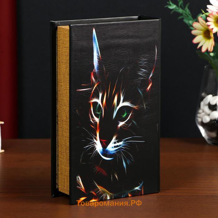 Сейф-книга дерево кожзам "Кошка в лучах лазера" 21х13х5 см