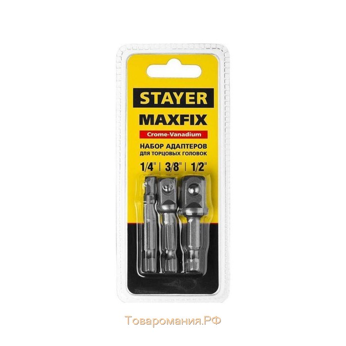 Набор адаптеров STAYER "MASTER" 26656-H3, сталь 40Cr, E1/4-1/4", E1/4-3/8", E1/4-1/2", 50мм