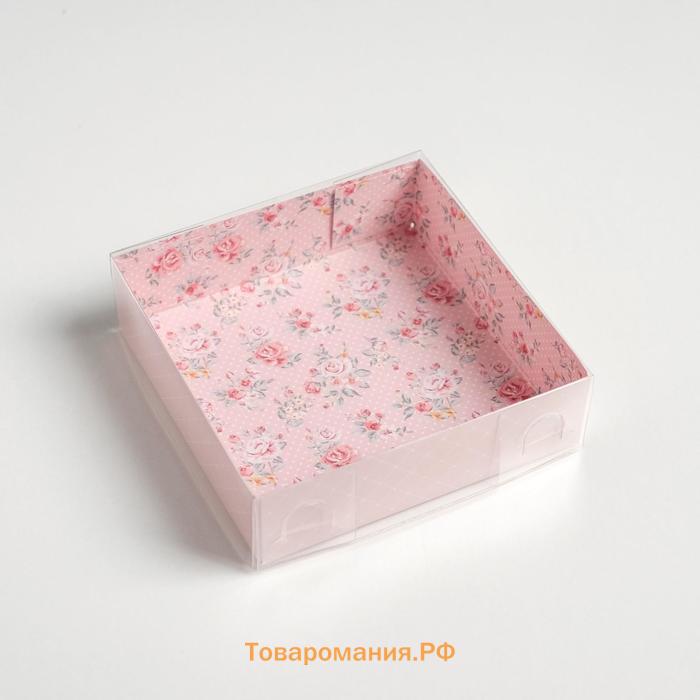 Кондитерская упаковка, коробка для макарун с PVC крышкой, «Шебби», 12 х 12 х 3.5 см