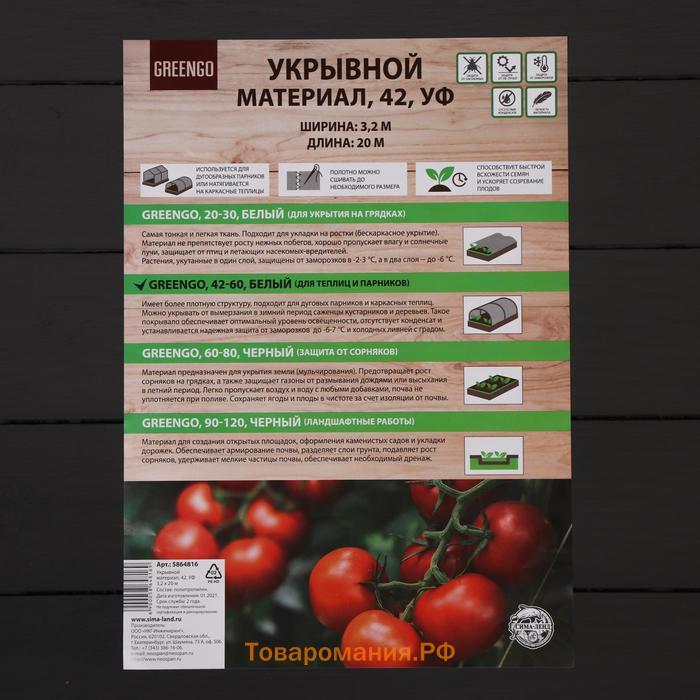 Материал укрывной, 20×3.2 м, плотность 42 г/м², спанбонд с УФ-стабилизатором, белый, Greengo, Эконом 30%