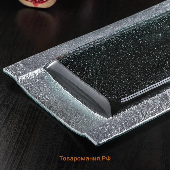 Блюдо сервировочное «Сияние», 32×16×2.5 см, стекло, серебристая