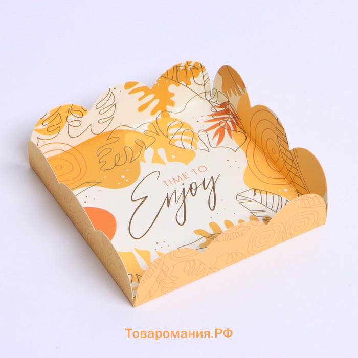 Коробка для печенья, кондитерская упаковка с PVC крышкой, Time to enjoy, 10.5 х 10.5 х 3 см