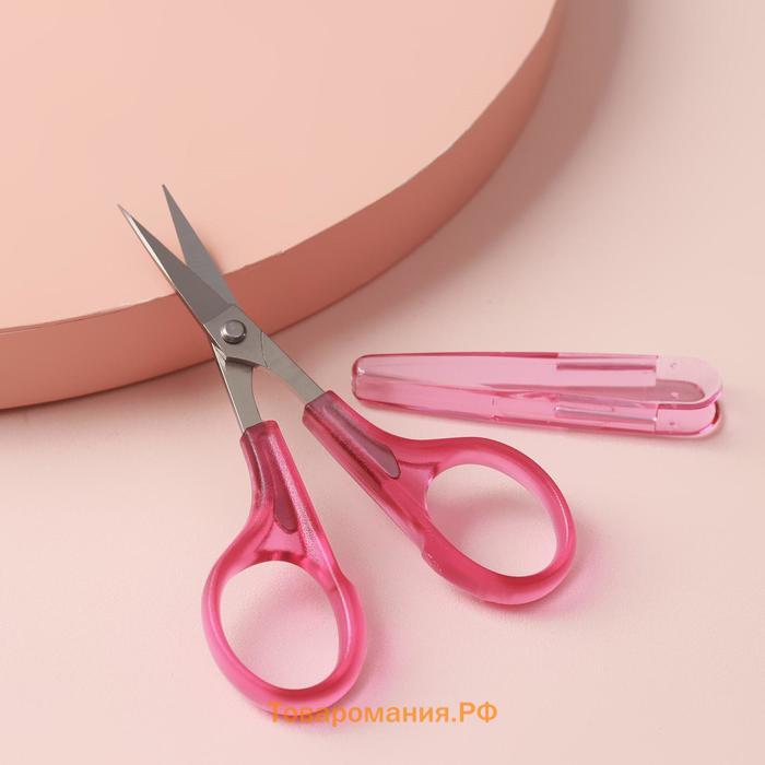 Ножницы для рукоделия, скошенное лезвие, с защитным колпачком, 3,9", 10 см, цвет розовый