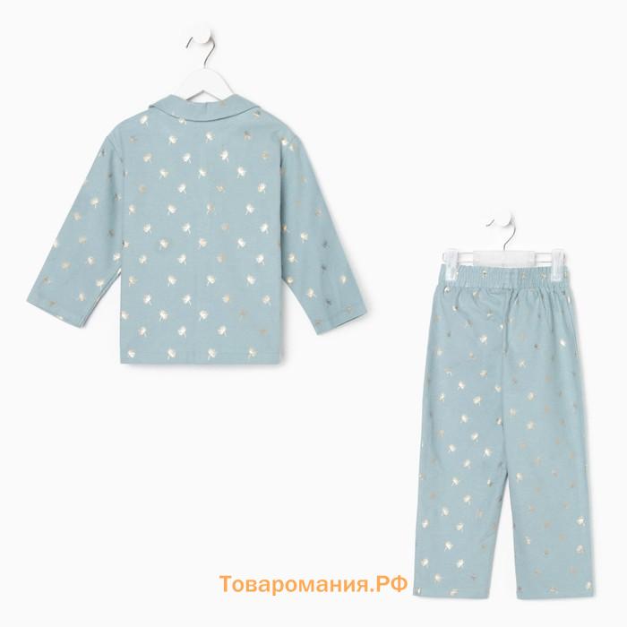 Пижама детская из фланели (рубашка, брюки) KAFTAN, «Одуванчики», рост 110-116 см, мятная