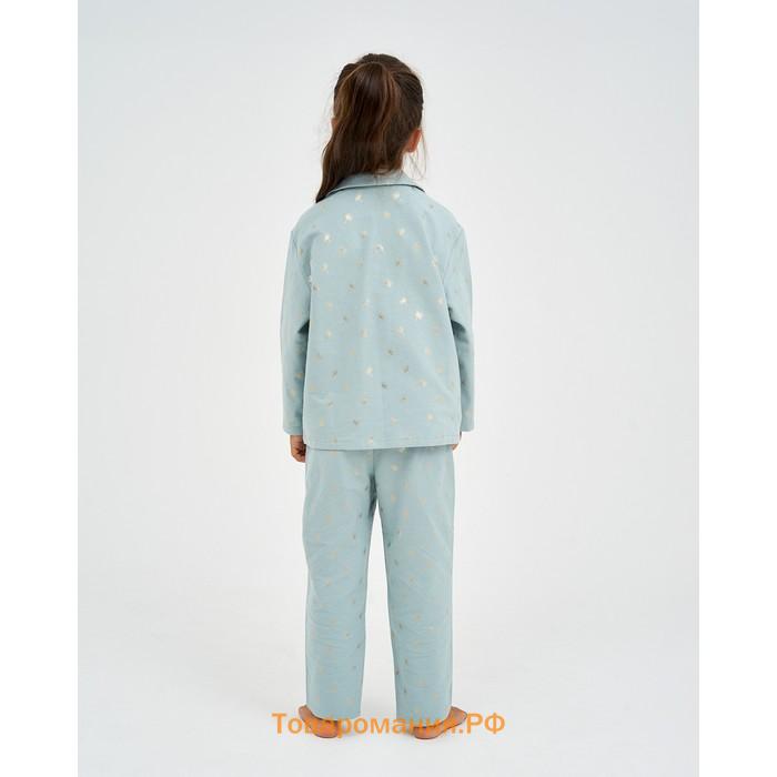 Пижама детская из фланели (рубашка, брюки) KAFTAN, «Одуванчики», рост 110-116 см, мятная