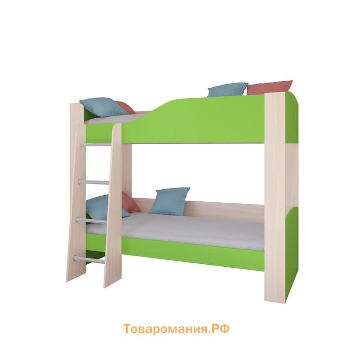 Детская двухъярусная кровать «Астра 2», без ящика, цвет дуб молочный / салатовый