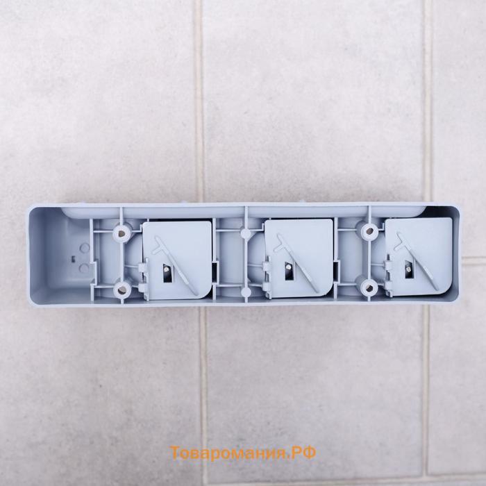 Держатель для уборочного инвентаря с крючками , 26×6×10 см, серый
