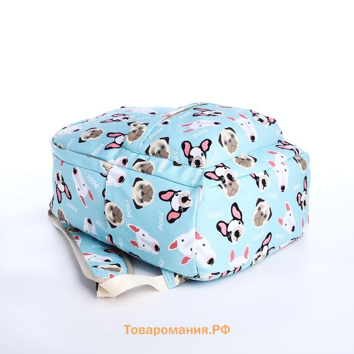 Набор: рюкзак школьный и пенал, с карманами, с принтом Cute dogs, голубой