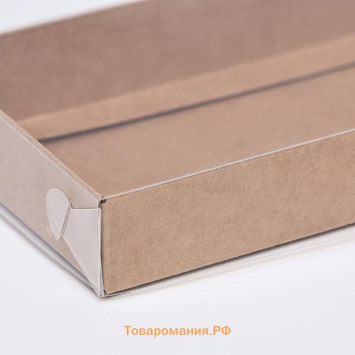 Кондитерская упаковка, крафт с PVC крышкой, 18×10×3 см