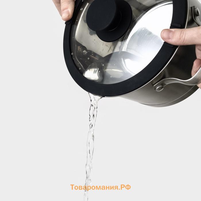 Крышка Magistro, d=18 см, со сливом, с силиконовым ободком и ручкой, жаропрочное стекло