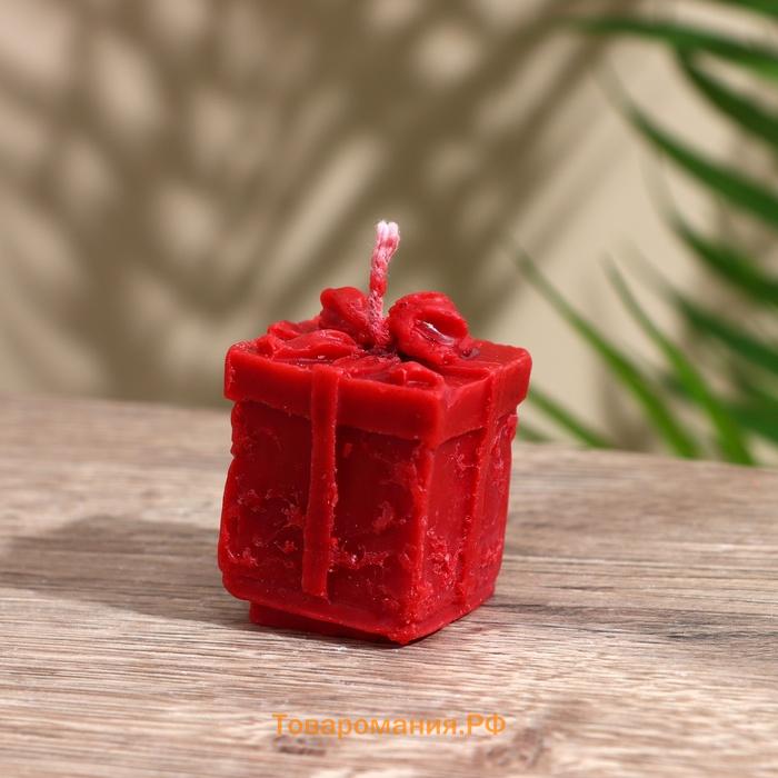 Свеча новогодняя «Коробочка с бантиком», 3.5×3.5×4 см, соевый воск