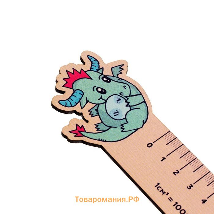 Линейка формовая деревянная «Зелёный дракончик», 20 см, МИКС