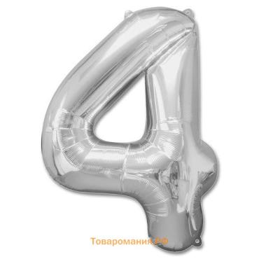 Шары воздушные фольгированные 40" Цифра 4, цвет серебряный