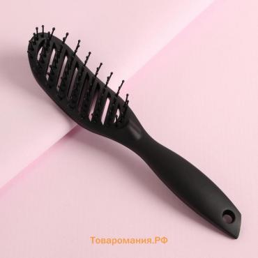 Расчёска массажная, прорезиненная, вентилируемая, 4 × 24 см, цвет чёрный