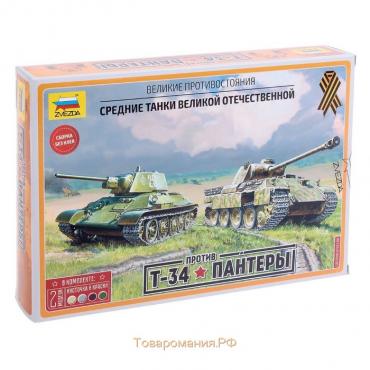 Сборная модель-танк «Великие противостояния: Т-34/76 против Пантеры» Звезда, 1/72, (5202)