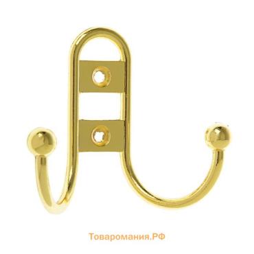 Крючок мебельный ТУНДРА TKd=017, двухрожковый, золото