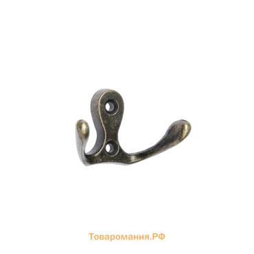 Крючок мебельный ТУНДРА TKd=003, двухрожковый, бронза, 25 шт.