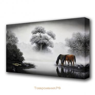 Картина на холсте "Кони на водопое" 60*100 см