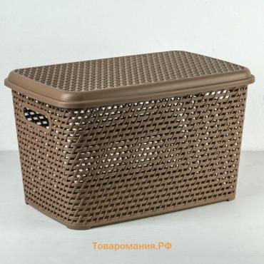 Корзина для хранения «Ротанг», 23 л, 45×30×26,5 см, с крышкой, бежевый