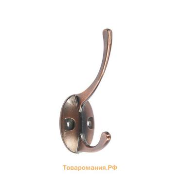 Крючок мебельный ТУНДРА TKd=008, двухрожковый, медь