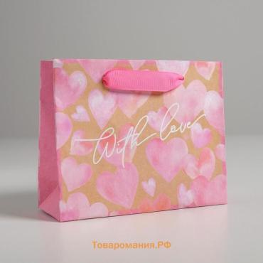 Пакет подарочный крафтовый горизонтальный, упаковка, «With love», S 15 х 12 х 5,5 см