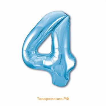 Шары воздушные фольгированные 40" «Цифра 4», цвет холодный голубой