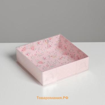 Кондитерская упаковка, коробка для макарун с PVC крышкой, «Шебби», 12 х 12 х 3.5 см