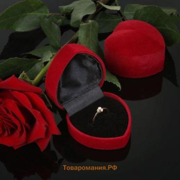Футляр бархатный под кольцо/серьги «Сердце» 6×6.5×4, вставка черная, бордовый