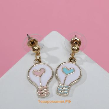 Серьги с эмалью «Лампочки» сердечки, цветные в золоте