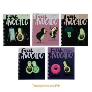 Тетрадь А5+, 80 листов в клетку на гребне "Авокадо", обложка мелованный картон, глянцевая ламинация, блок офсет, МИКС