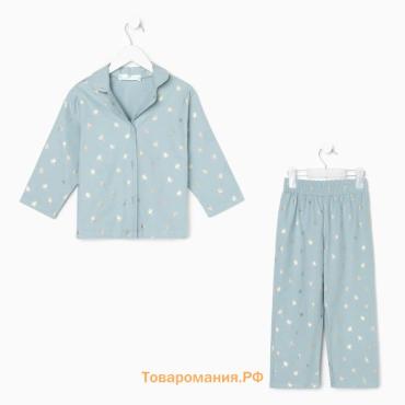 Пижама детская из фланели (рубашка, брюки) KAFTAN, «Одуванчики», рост 110-116 см, мятная