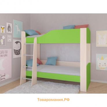 Детская двухъярусная кровать «Астра 2», без ящика, цвет дуб молочный / салатовый