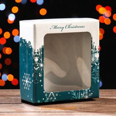 Подарочная коробка складная, новогодняя «Снежинки Merry Christmas», 14.5×14.5×6 см
