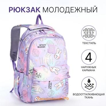 Рюкзак школьный из текстиля 2 отдела на молнии, 4 кармана, сиреневый
