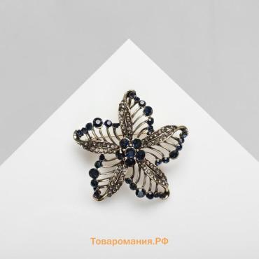 Брошь «Цветок», цвет синий в чернёном золоте