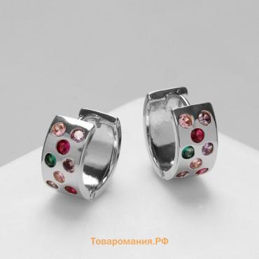 Серьги-кольца «Искра» широкие, яркие вставки, цветные в серебре